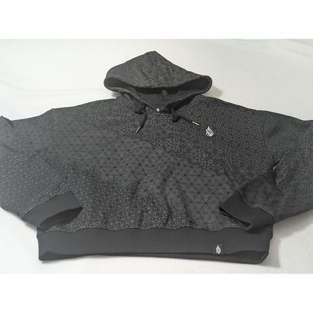THREYDA Hoodie Mens Large Black Geometric 100% Cotton Pullover Streetwear Gorp